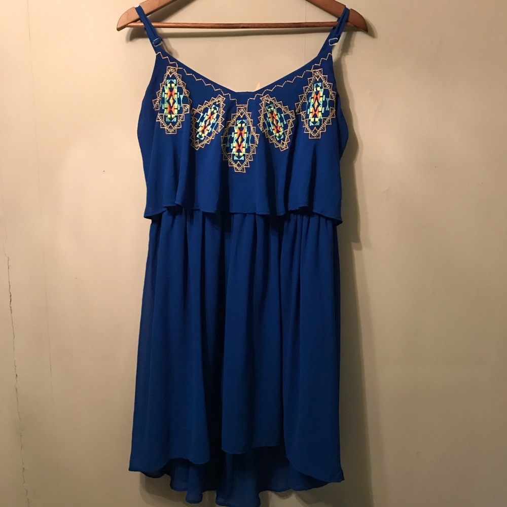 Sequin Hearts Blue Aztec Flowy Dress Extra Large